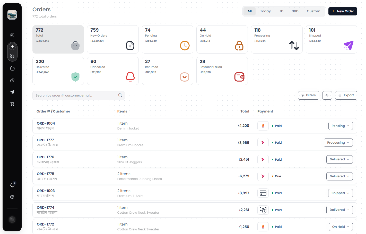 Order management in the Banow admin portal